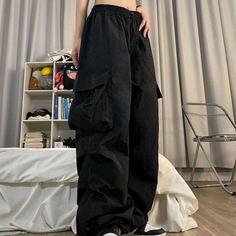 

Plus Size 1.00 Kg-150.00 kg American Retro Wide-Leg Overalls Women s Fashion High Street Sexy Jogger Pants Sports Pants Ins Spring & Fall Black [pants]] 3XL(95.00 kg-110.00 kg)