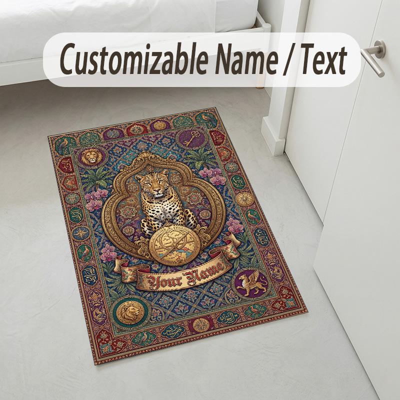 Roses Theme Soft Crystal Velvet Rug Custom Name & Text Print Non Slip Floor Rug for Bedroom Living Room