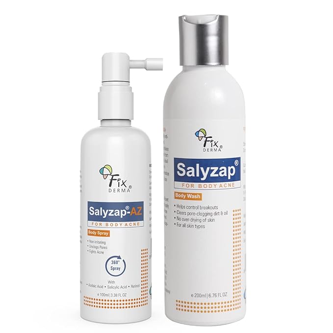 Fixderma 2% по весу. Салициловая кислота Salyzap Гель для душа от акне на теле 200 мл И AZ Спрей от акне для тела 100 мл 100 ML