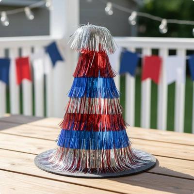 Red, White, and Blue Tinsel Hat Lightweight Independence Day Party Universal Fit Holiday