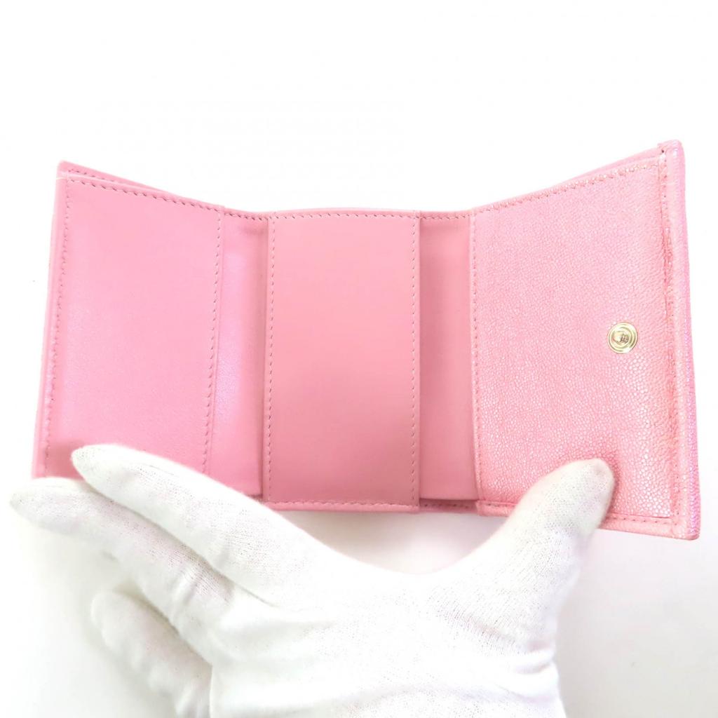 Great CHANEL Tri-fold wallet Classic small flap wallet pink Caviar skin AP0230 Used