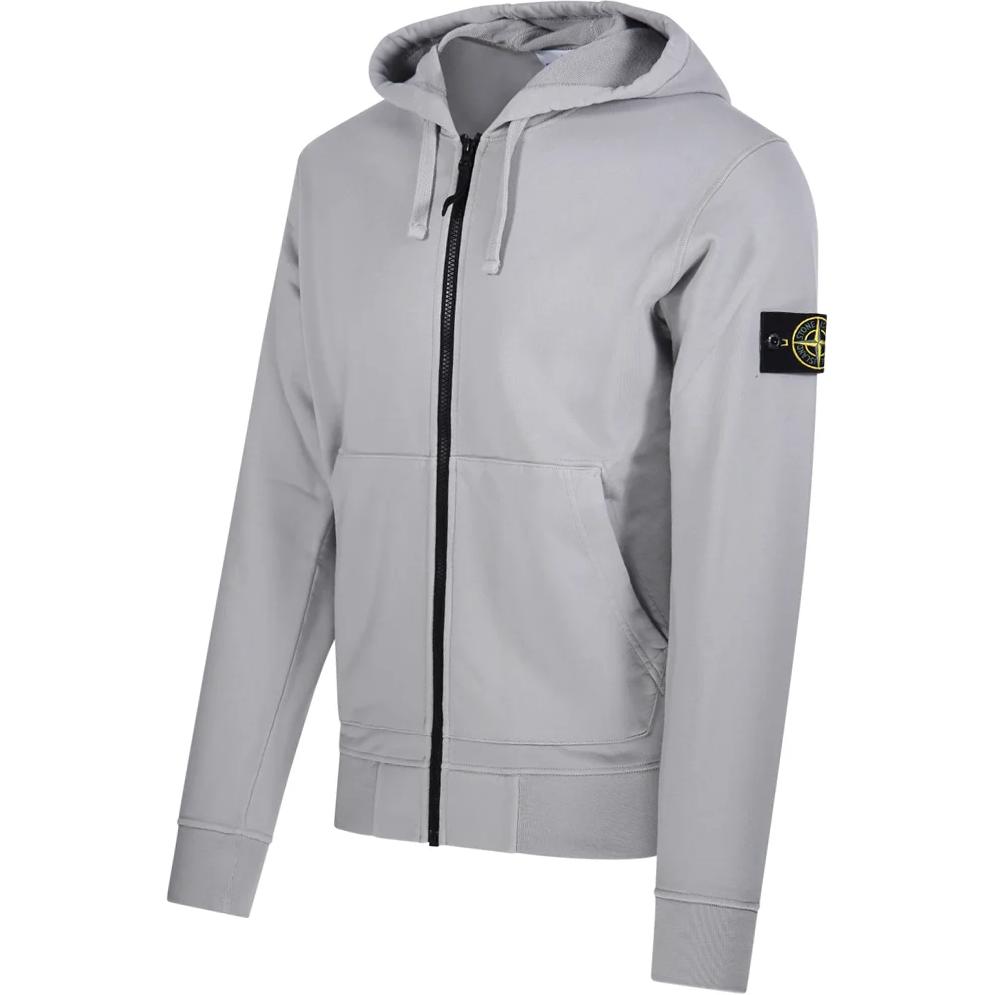 Stone Island Patch Zip-Up Hooded Long Sleeve Sweatshirt Men sweatshirt Pearl-Grey K1S1561000-42S0051-V0061