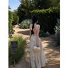 French white lace suspender dress women's summer seaside vacation great looking temperament slim backless long skirt