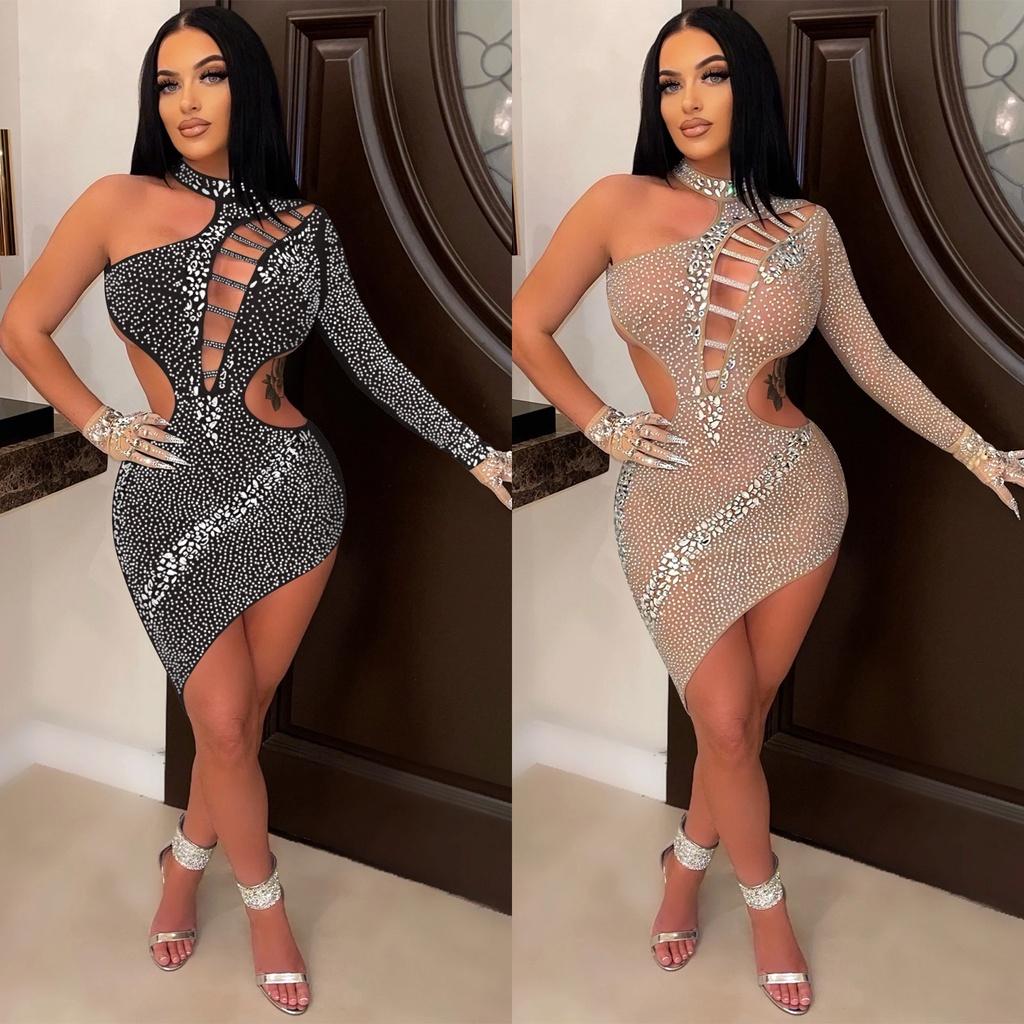 

Женщины Элегантные Длинные Рукава С Открытыми Плечами Выдалбливают Стразы Сетчатые Свадебные Мини Короткие Платье Хозяин Свадьбы Невесты Подружки Невесты Партии Платья
