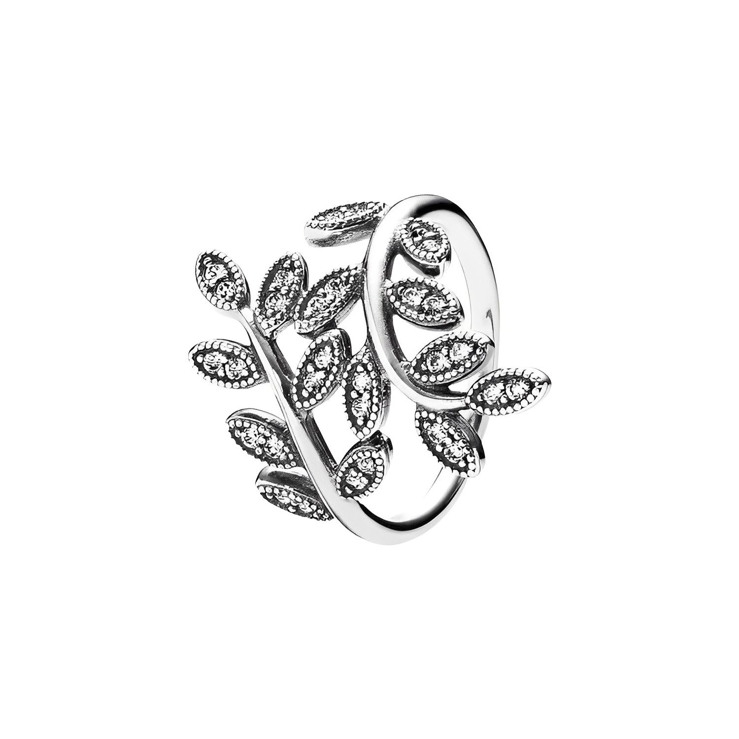 

Pandora Leaf Pattern Fashionable Silver Ring Women rings 190921CZ 56