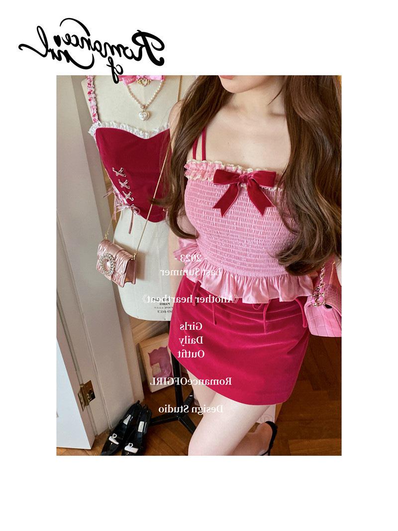 Romance of Girl Peach Pink Bow Strap Top - Precise Love Collection M