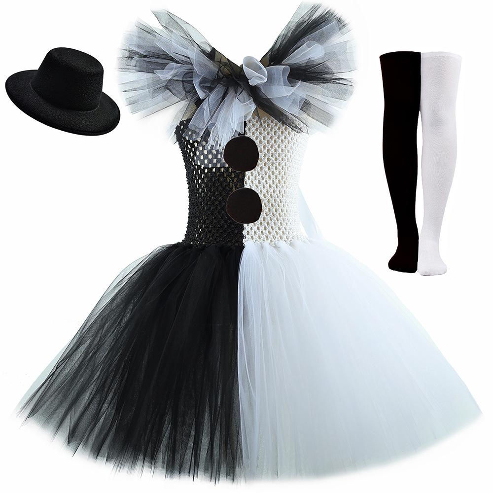 Terrifier Costume Art The Clown Bambina Nero Bianco Vestito Tutù di Lusso Abito Horror Joker per Bambini Costumi per Feste di Carnevale di Halloween