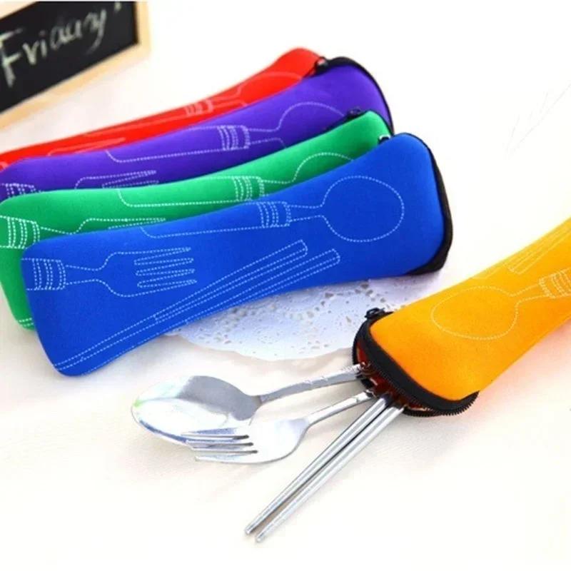 Kitchen Household Tableware 3Pcs/set Stainless Steel Fork Spoon Chopsticks Cutlery Set Portable Picnic Cutlery Set Accessories