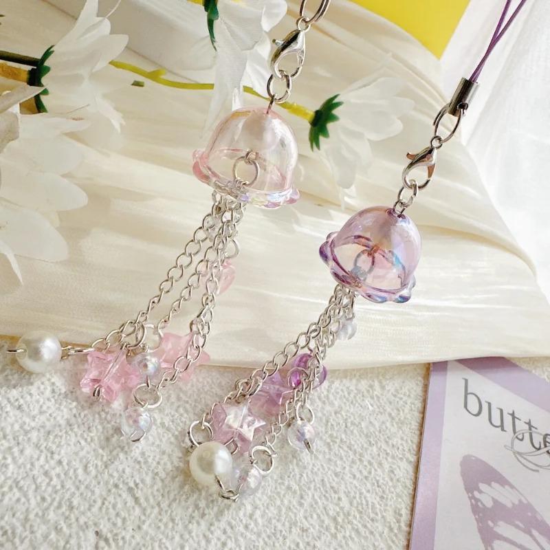 Jellyfish Mobile Phone Lanyard Aesthetic Tassel Phone Charm Keycord Stylish Girly Key Holder Pendant Mobile Phone Straps