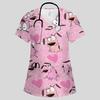 Clinical Uniform Woman Fashion V-Neck Vibrant Pockets T-Shirt Cute Cartoon Print Tops Summer Comfortable Vet Nurse Uniform Woman