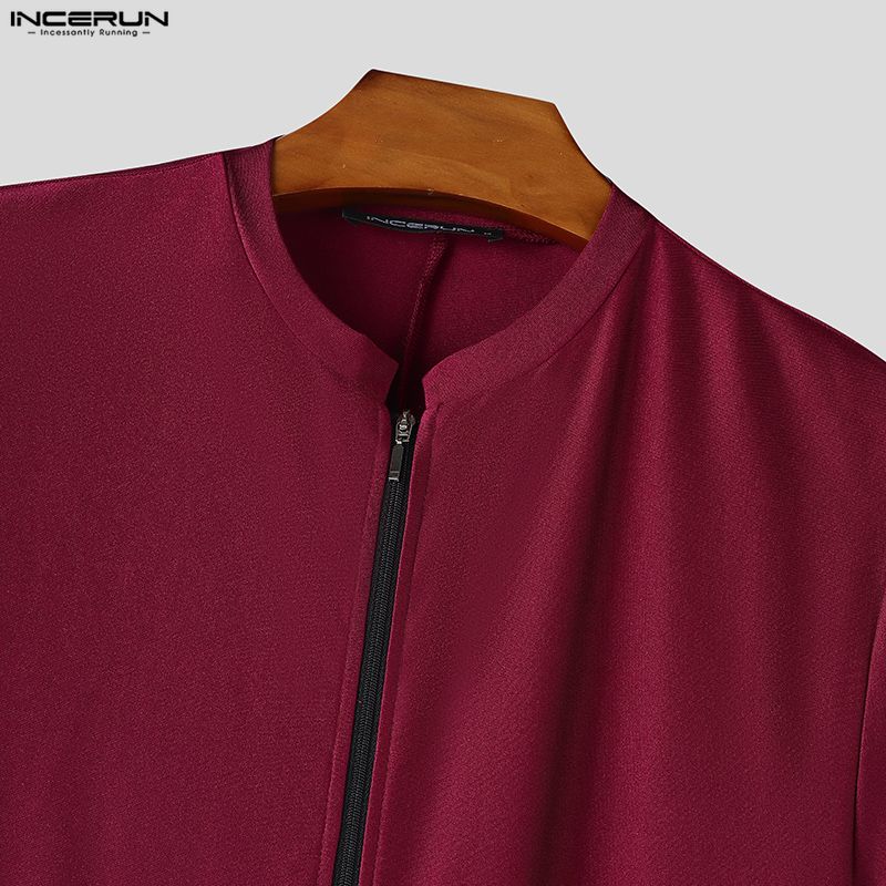 INCERUN Men Zip-up Long Sleeve Fitted Long Pajamas Jumpsuits Bodysuits Underwear