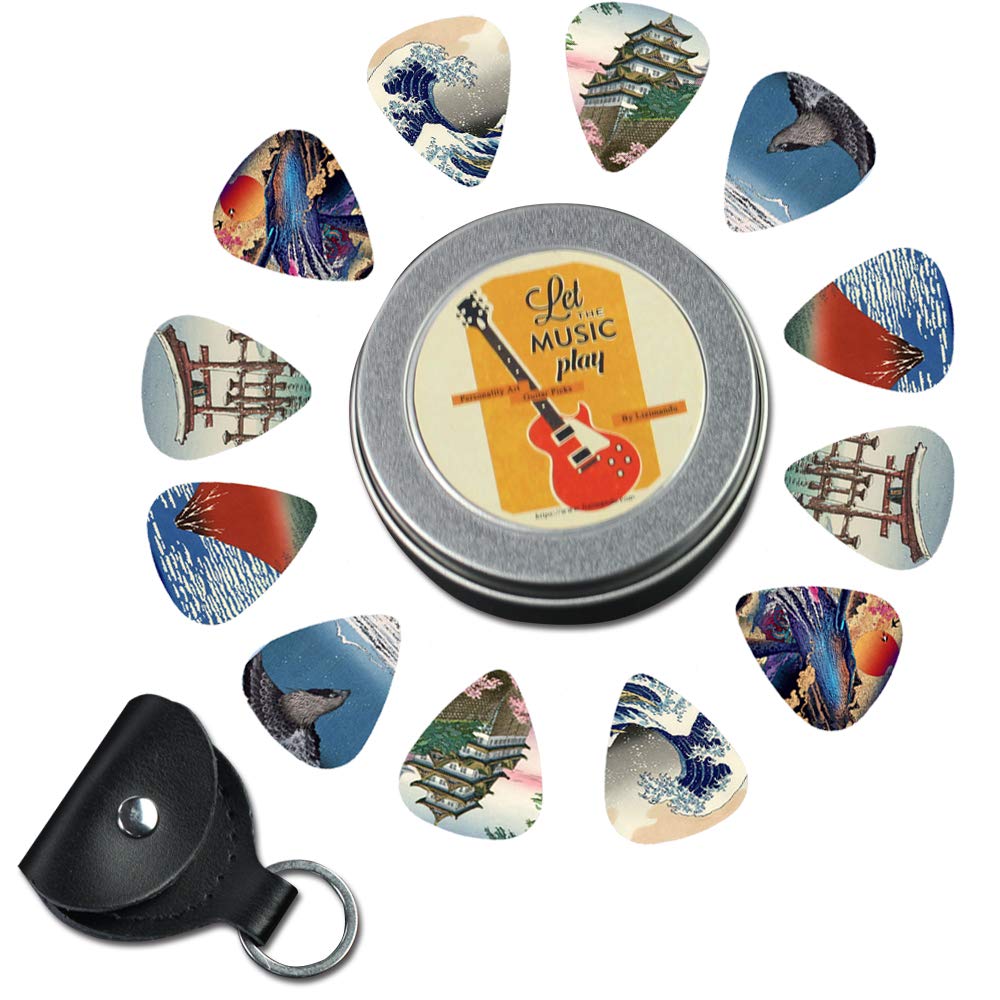 Jasenna Guitar Picks, 12-Piece Set, Stylish Plectrums for Bass and Stringed Instruments, Made of Plastic with Storage Case, Non-Slip, Lightweight,