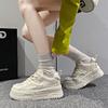 Fashion New Thick Bottom Heightening Women's Shoes Summer Mesh Breathable Beige Sneakers Casual Flat Bottom Casual Sports Board Shoes