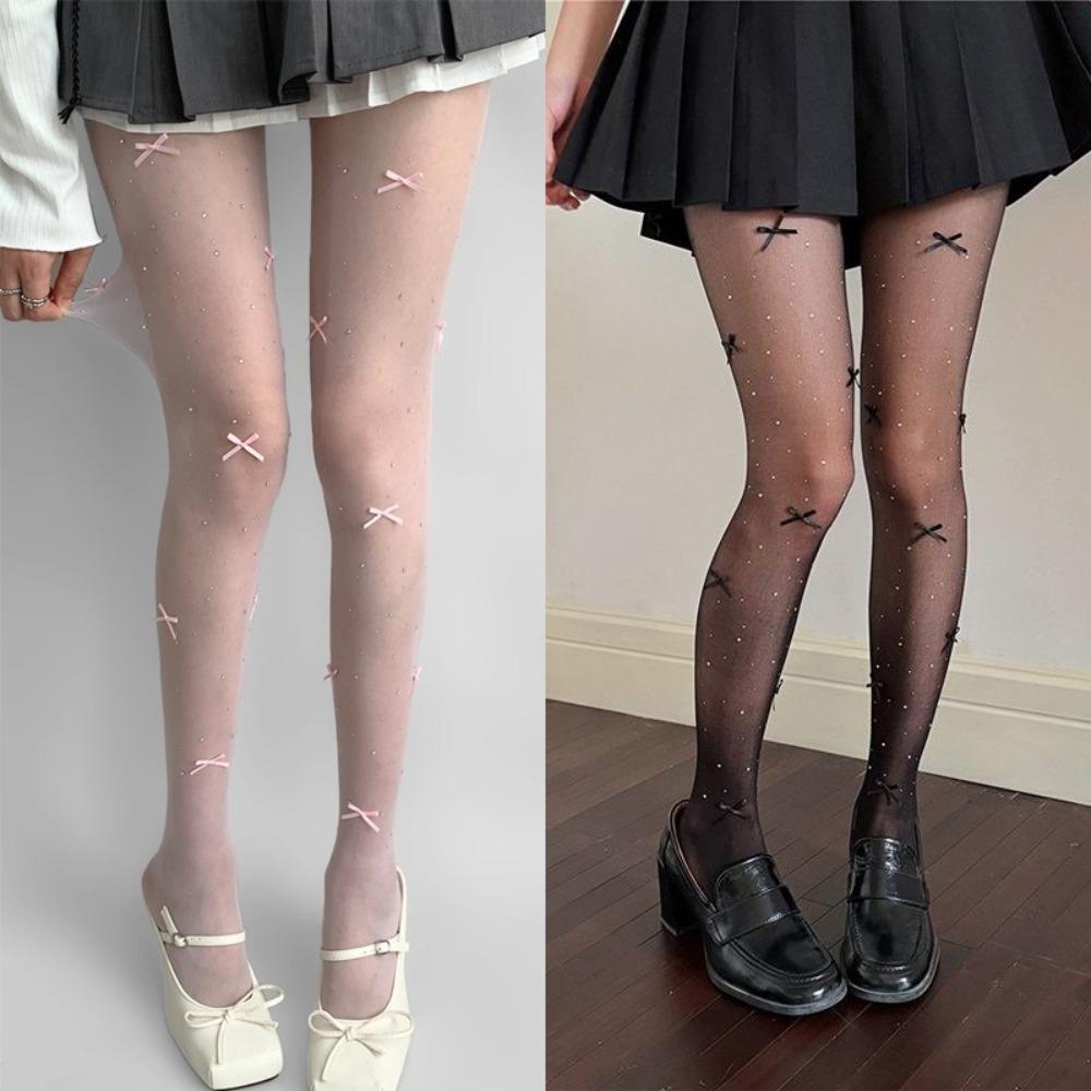 Ultra-Thin Lolita Tights Shiny Diamond Butterfly Knot Stockings Sweet Diamond Tights  Girls
