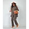 New Autumn and Winter Women's Fashion Casual Set, Solid Color Long-sleeved Shirt and Long Pants Split Two-piece Set