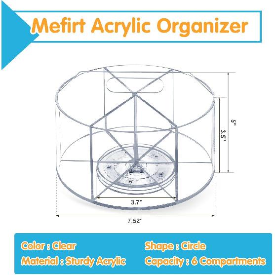 Acrylic Pen Holder, 360 Degree Rotating Pen Organizer, Rotating Desk Acrylic Office Organizer with 6 Compartments, Marker Organizer for Kid, Crayon