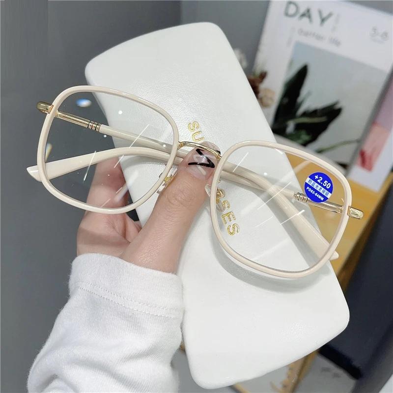 Fashion Metal Frame Reading Glasses Luxury Large Square Far Sight Eyeglasses Men Women Retro Anti-Blue New Presbyopia 0 To +4.0