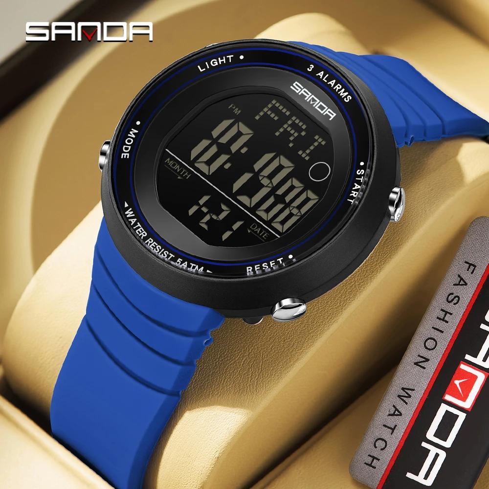 SANDA New 9073 Fashion Student Electronic Watch with Large Dial Waterproof LED Student Digital Electronic Watch