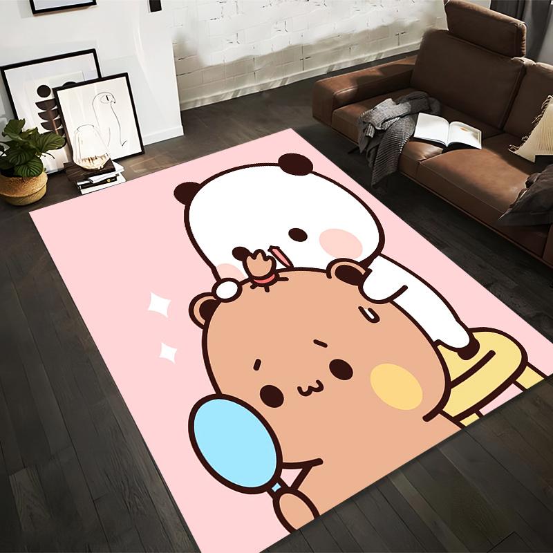 

Cute Cartoon Panda and Bear with Pink Background and Mirror - Adorable Carpet Design Suitable for use as an anti-slip1 for1room and bedroom sofas 40x60cm( 15x23in )