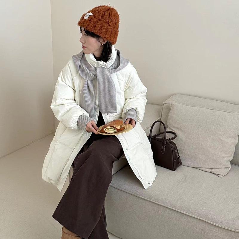 

Пуховик жіночий середньої довжини 2025 зима простий вільний теплий шарф відчуття високого класу потовщена жіноча куртка One Size слонова кістка