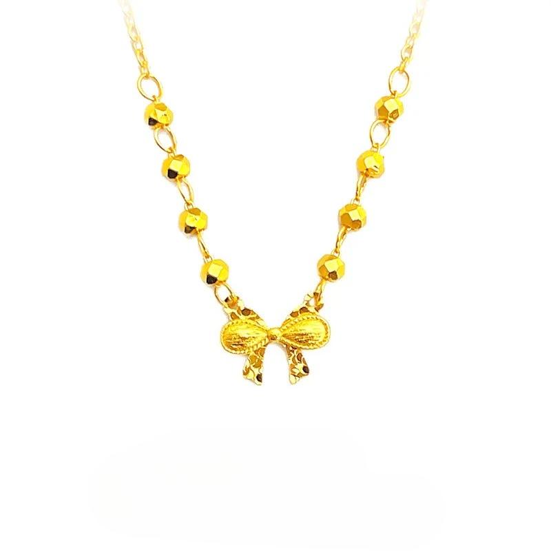 Real Gold Store Same Style Women's Gold Necklace Sweet Bow Collarbone Chain Sexy Beautiful Jewelry
