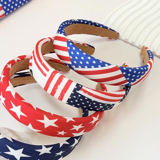 Women Headband USA Flag Independence Day Stars Stripes Pattern Headband Sponge Filling Non-Slip Hair Hoop Holiday Party Hair Accessory