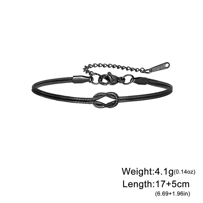 Teamer Double Snake Chain Love Knot Adjustable Bracelet Stainless Steel Gold Color For Women Men Valentine's Day Gift Jewelry