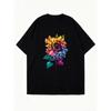 Übergroßes T-Shirt-Kleid Schwarz Regenbogen Sonnenblumen-Print Lässiger Streetwear-Stil