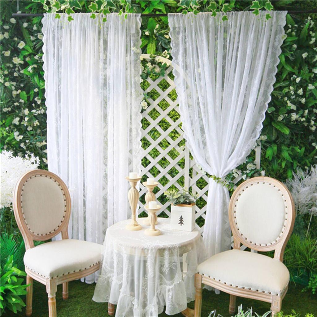 2pc Vintage Floral Embroidery Lace Sheer Clear Curtain White French Door Curtains For Bedroom Kitchen Windows Fine Drapes