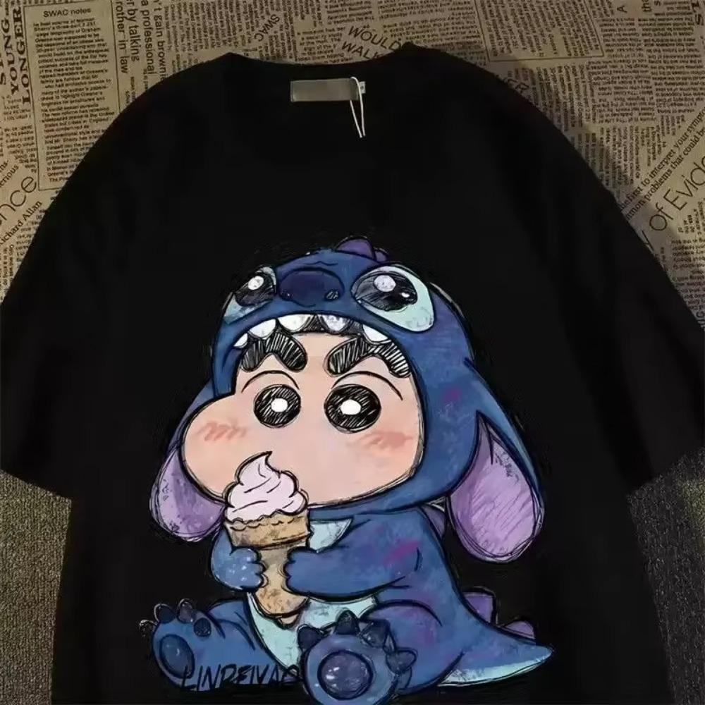 Estate 2025 T-shirt da donna con personaggio dei cartoni animati Crayon Shin Chan, moda femminile, motivo Harajuku stampato, top casual da donna