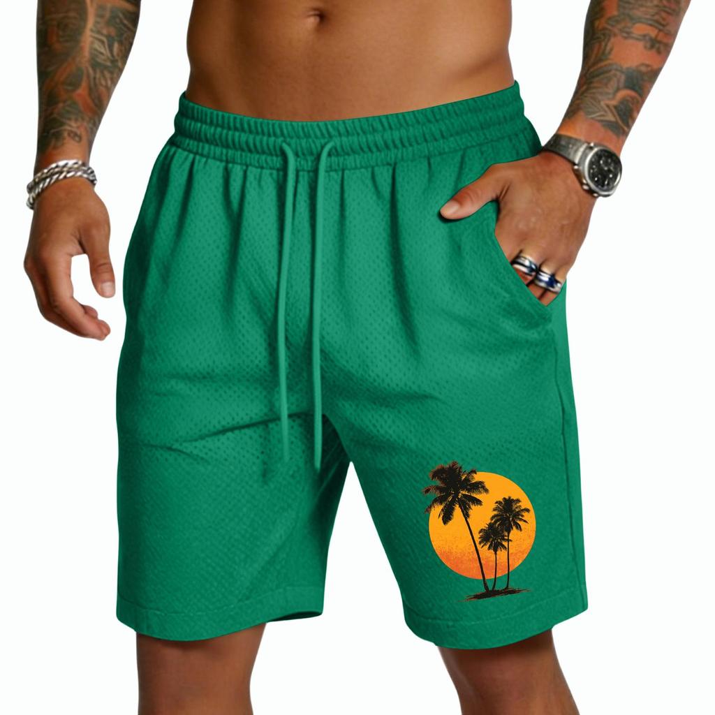 Mens Drawstring Waist Casual Shorts with Tree and Print Relaxed Fit Lightweight Breathable Fabric for Everyday Wear