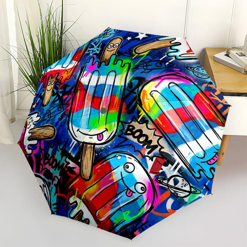 

1pc Popsicle Graffiti Umbrella Portable Folding Umbrella Durable Iron Frame, Suitable for All Seasons Home Travel Outdoor yy260319099