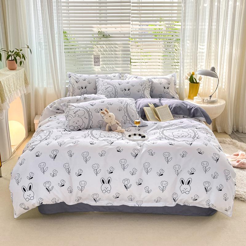 Washed Cotton Bedding Four-piece Set, Quilt Cover, Bed Sheet, Dormitory Three-piece Set