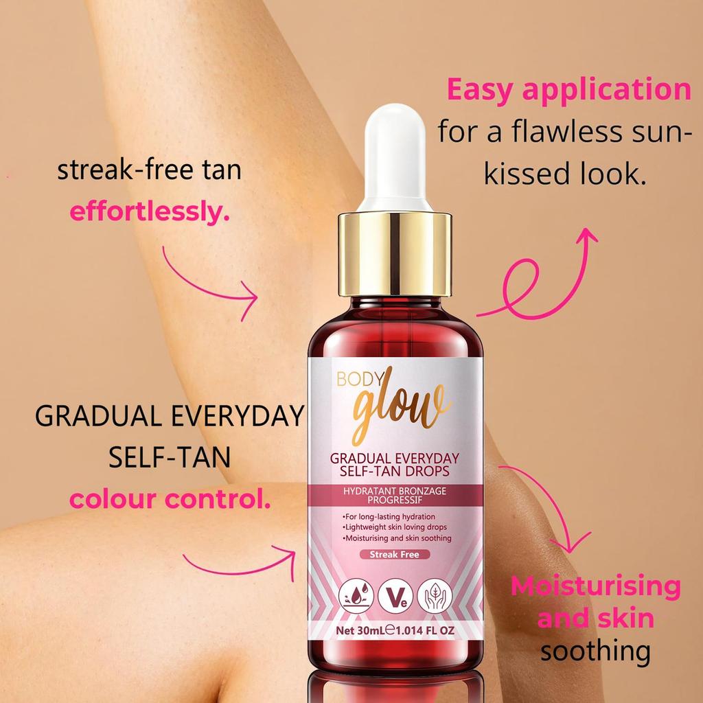 Body Glow Self-Tan Drops-Moisturizing & Soothing Skin-Builds Over Time A Beautifully Bronzed You-Suitable For All Skin Types, 30ml