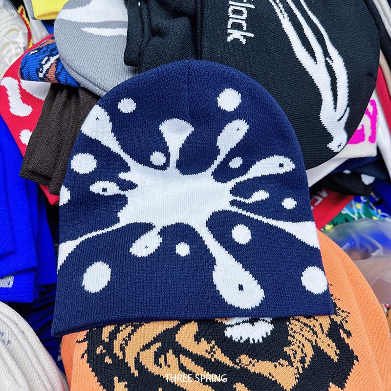 Water Drop Print Knit Beanie Men Women Soft Stretchy Skull Cap for Street Fashion Casual Outing Trendy Unisex Winter Hat