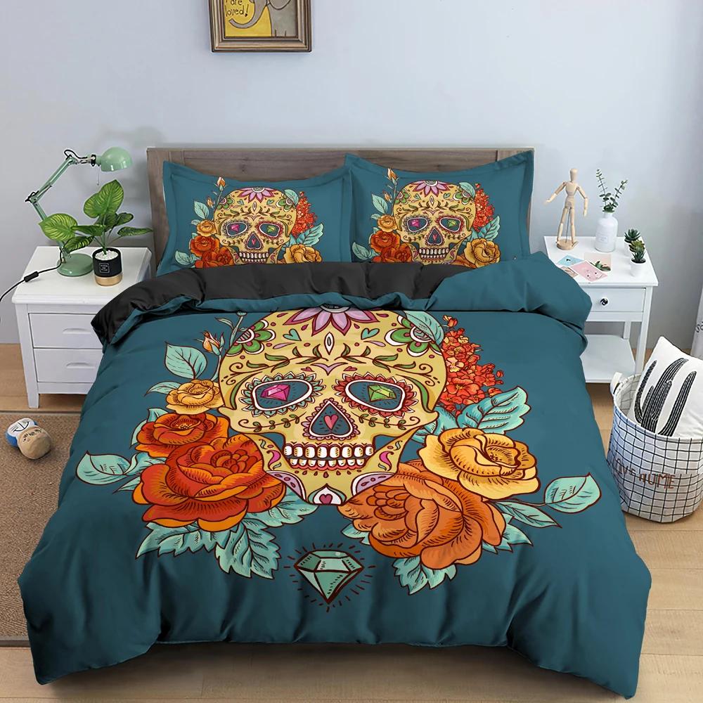 Hot Style Soft Bedding Set 3d Digital Skull Printing 2_3pcs Duvet Cover Set with Zipper Single Twin Double Full Queen King