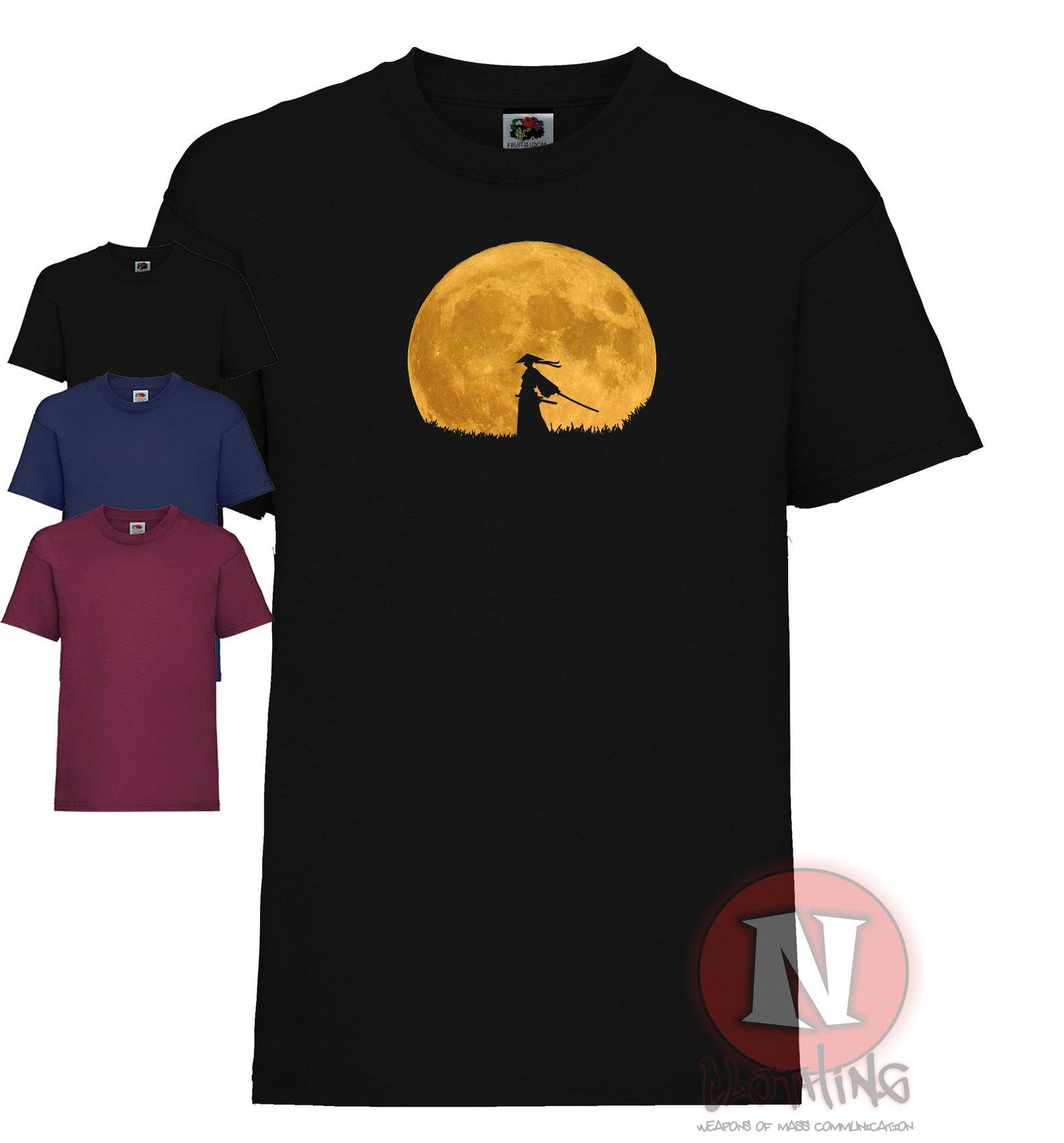 Anime Samurai warrior T-Shirt children s T-Shirt Japanese moon silhouette tee XL