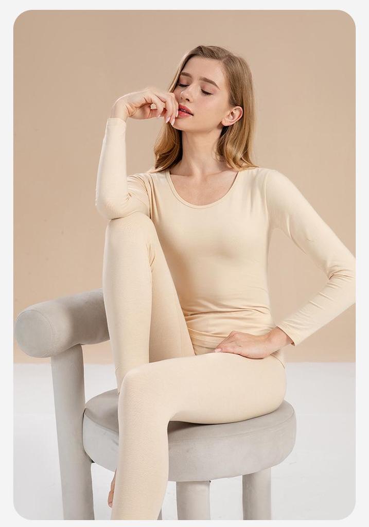 Ensemble d'automne pour femmes en pur coton uni: Couche de base, Pull, Pantalon, Sous-vêtements chauds fins pour filles