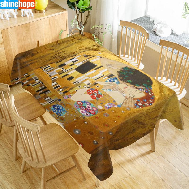 Custom De Kus Gustav Klimt Tafelkleed Feest Waterdichte Oxford Stof Rechthoekig Tafelkleed Huisfeest Tafelkleed 70x120cm