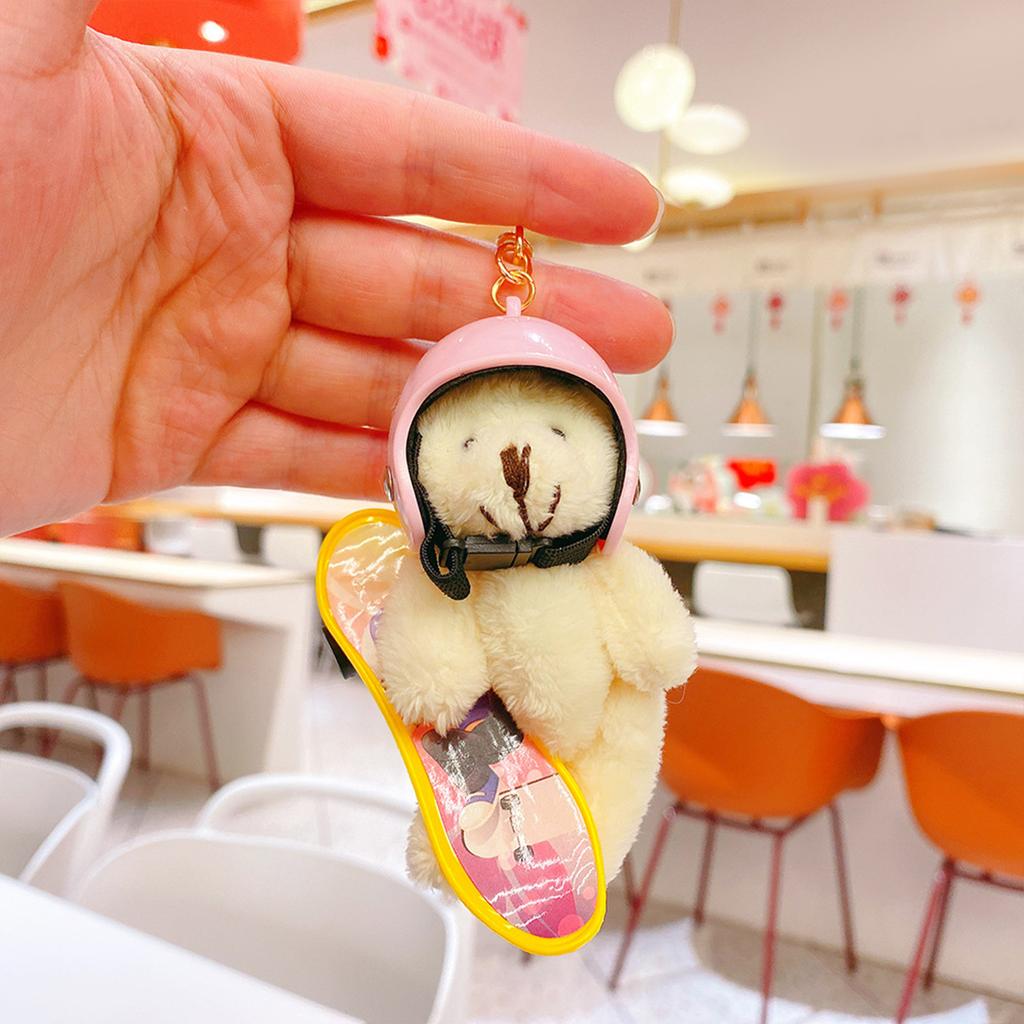 Small Skateboarding Bear Plush Keychain Fashion Bear Bag Charm Hanging Decors Plush Texture Perfect for Backpacks and Key