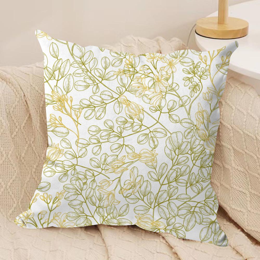 Gold Leaf Flower Cushion Cover Soft Plush Fabric DoubleSided Printed Cushion Covers for All Seasons Modern Home Decor