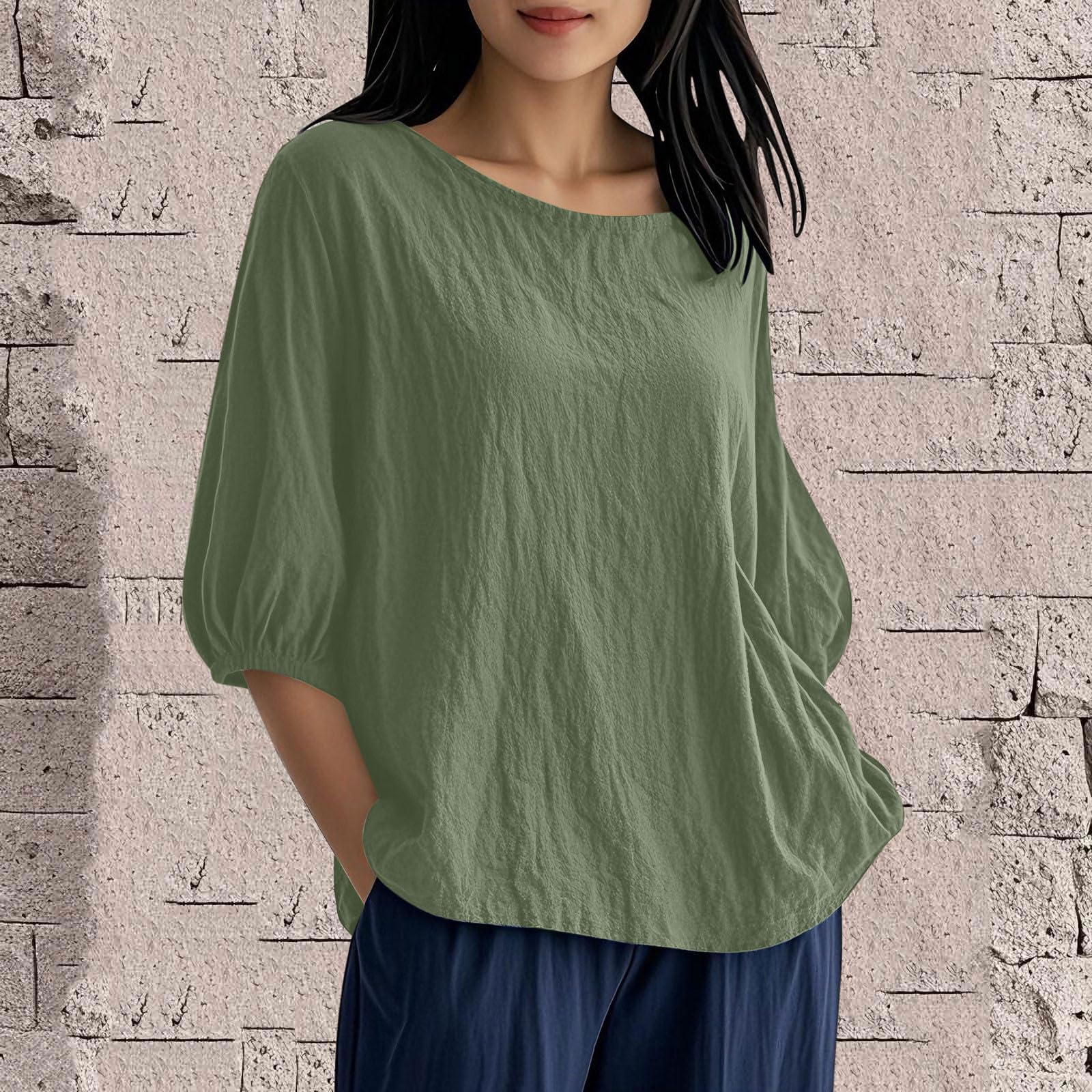 

Women s Fashion Loose-Fit Round-Neck Short-Sleeve T-Shirt Casual Top L армия зеленый