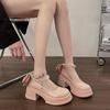 2025 Spring and Summer New Fashion French Temperament High Heels Thick Heel Light Mouth Single Shoes Women's Platform Small Leather Shoes