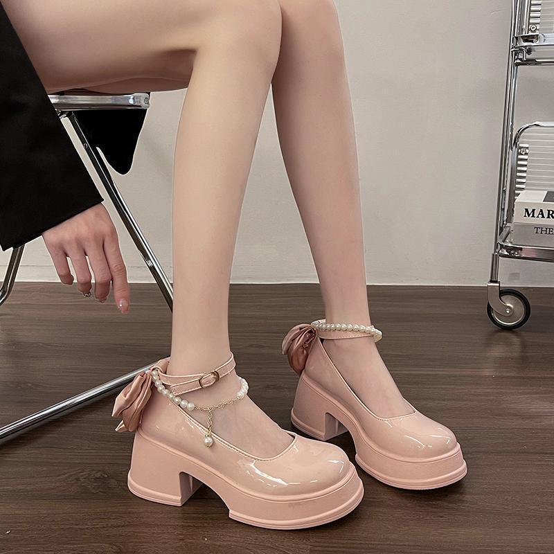 2025 Spring and Summer New Fashion French Temperament High Heels Thick Heel Light Mouth Single Shoes Women's Platform Small Leather Shoes