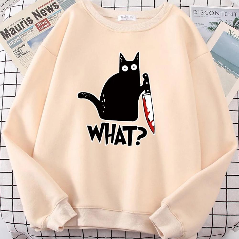 Kuchyňský nůž Černá kočka Cože? Dámská mikina Harajuku Casual s kapucí Módní volná mikina Měkká teplá vintage flísová Dámské topy