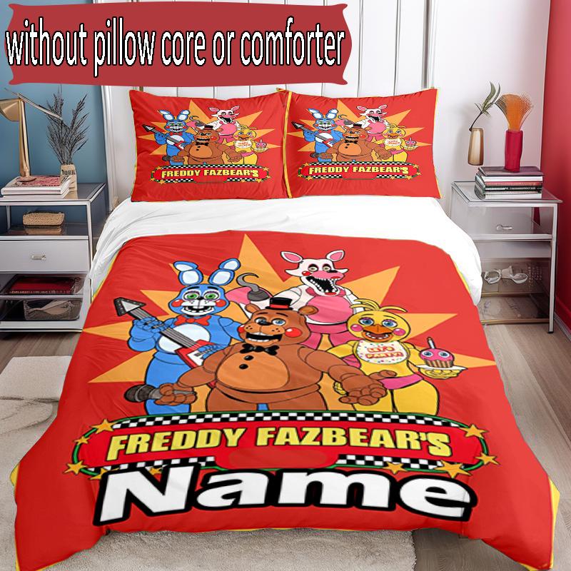 3pcs Duvet Cover Set (1*Duvet Cover + 2*Pillowcase, Without Core), Custom Name Five Nights At Freddy's Pattern Bedding Set, Home Bedroom Decor Gift