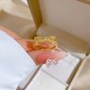 Echtvergoldeter offener Ring, Damenmode Schleife, Leichter Luxusring, Zeigefingerring, Der gleiche kalte Stil