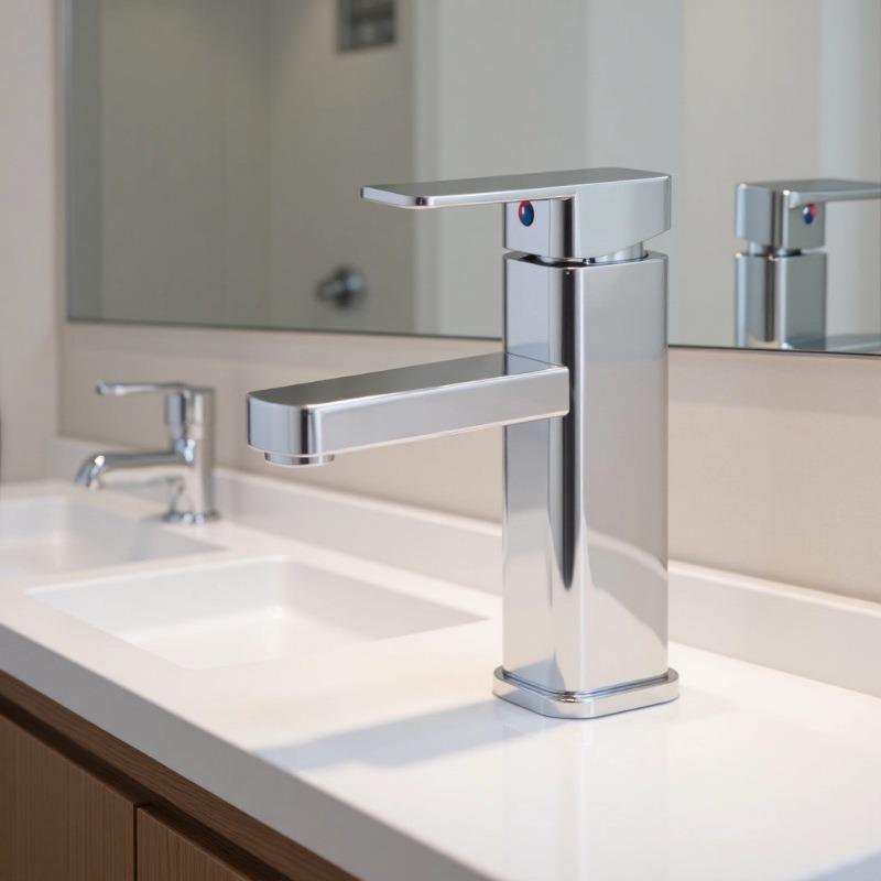 Stainless Steel Square Basin Faucet – Hot/Cold Single Hole for Bathroom Cabinet