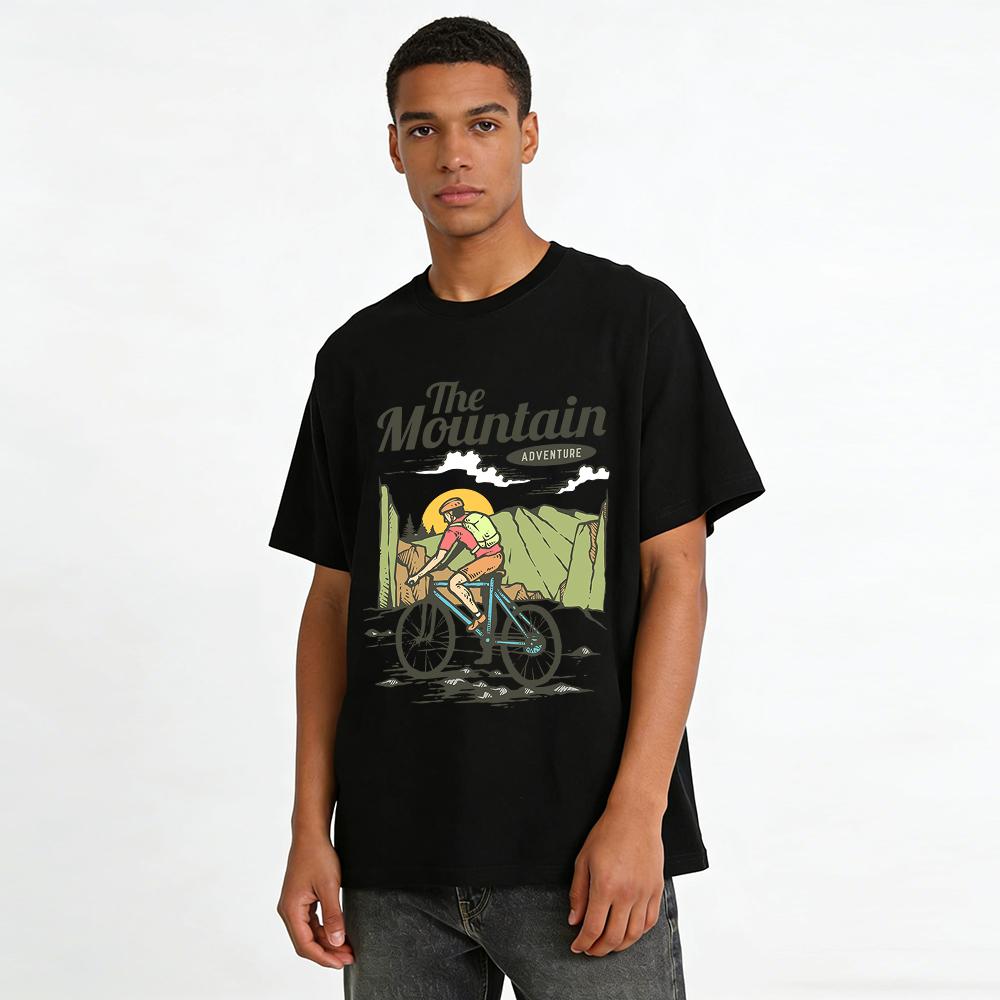 The Mountain Adventure Retro Cycling Graphic Outdoor Casual T-Shirt Pure Cotton T-shirt