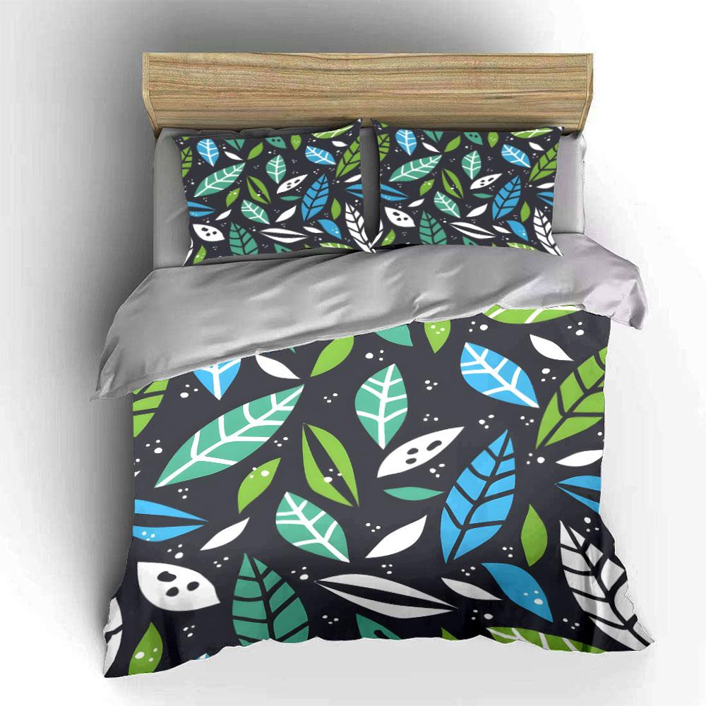 Multiple Sizes Colorful Leaf Pattern Print Bedding Set 1 Duvet Cover 2 Pillowcases For Adult And Children Luxury Gift Full Size